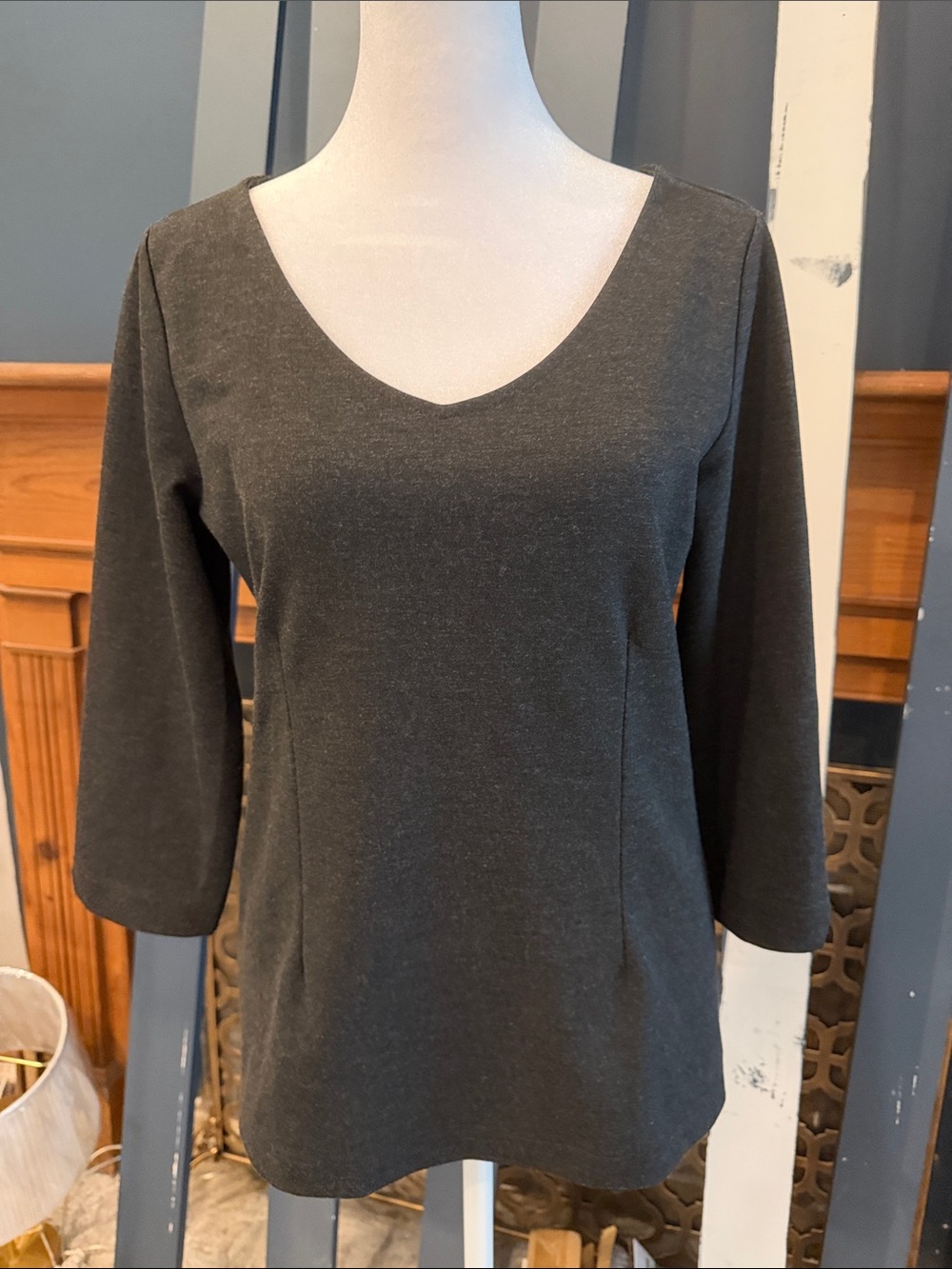 Ann Taylor Factory Dark Gray V-Neck Long Sleeve Top
